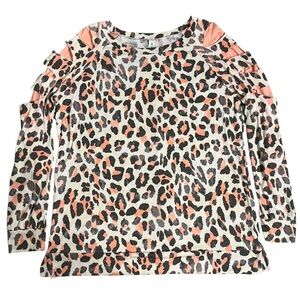 NWT Paisley Grace Leopard Print Long Sleeve Top Cutout Distress Details Medium